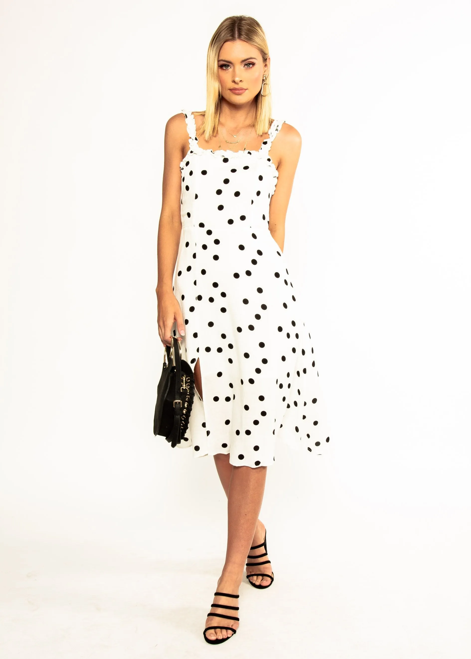 Katia Midi Dress - White Polka