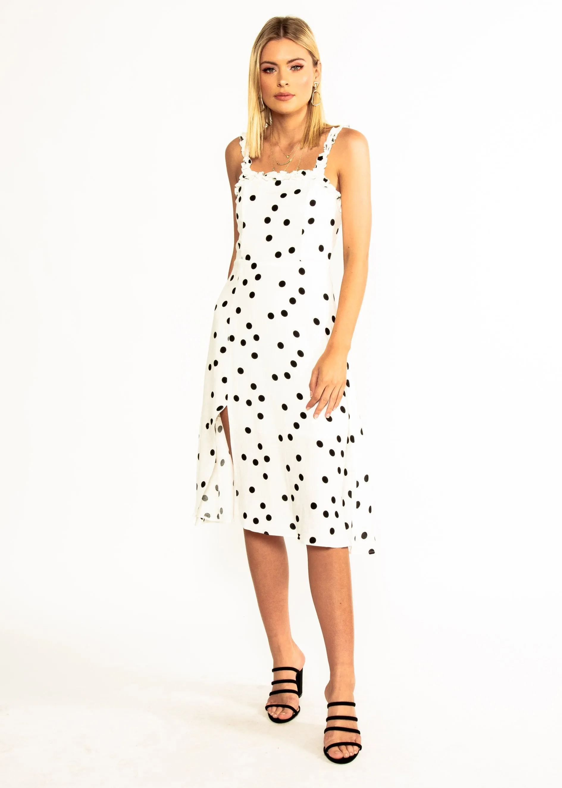 Katia Midi Dress - White Polka