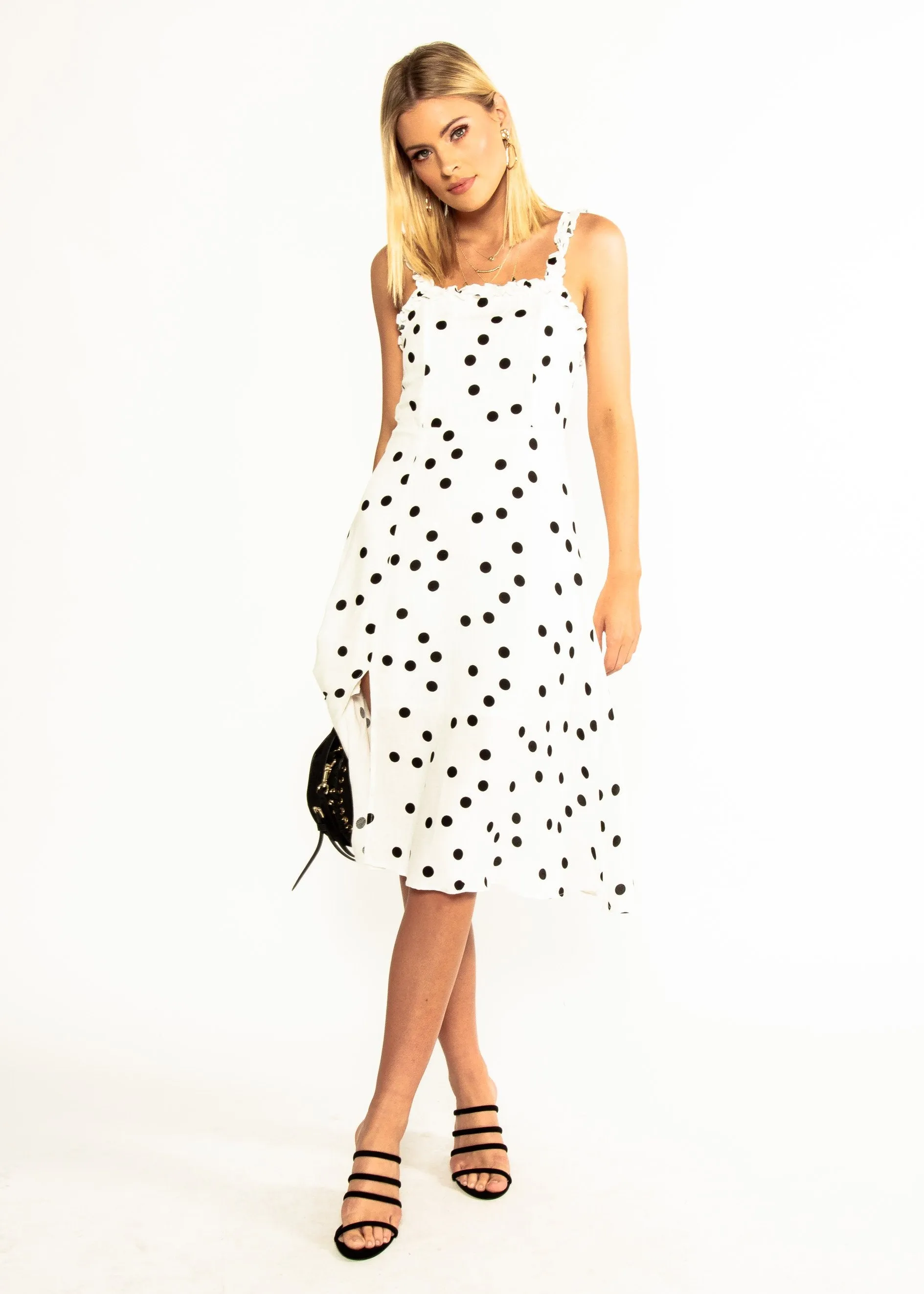 Katia Midi Dress - White Polka