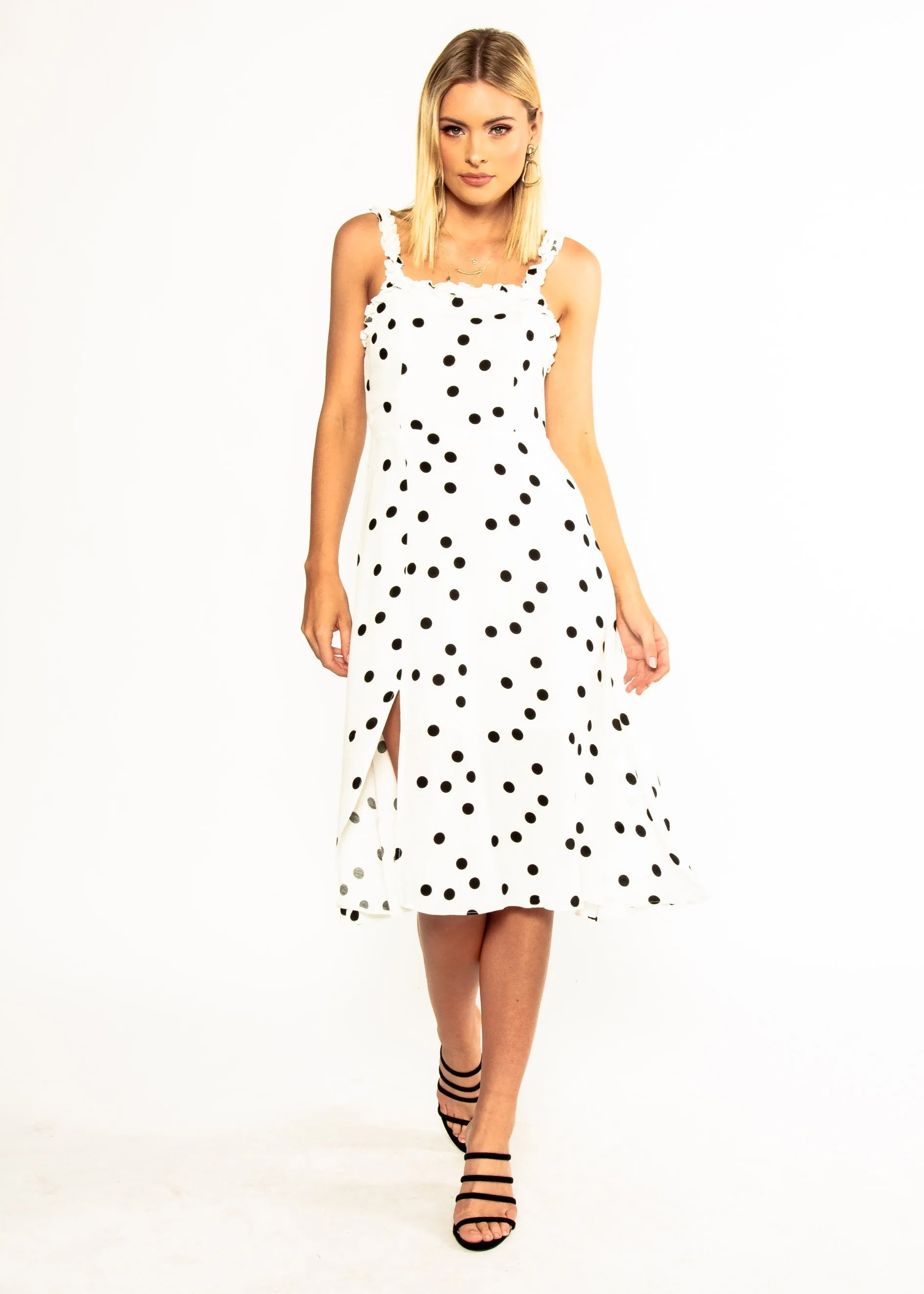 Katia Midi Dress - White Polka