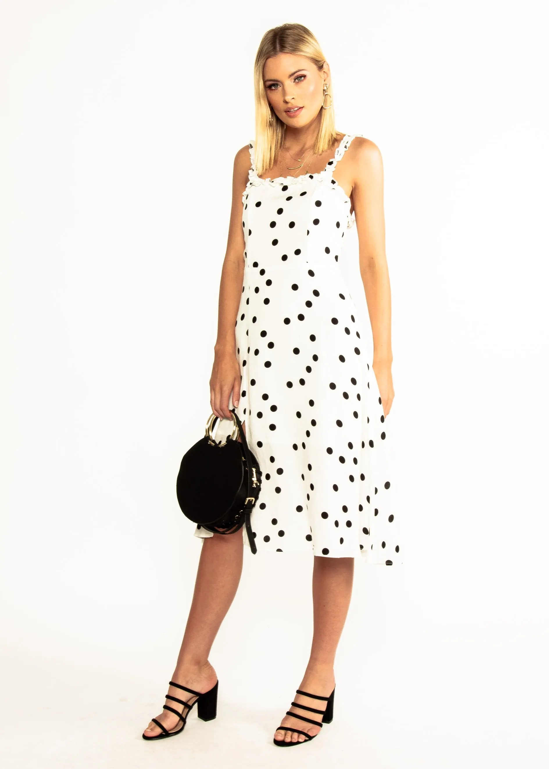 Katia Midi Dress - White Polka