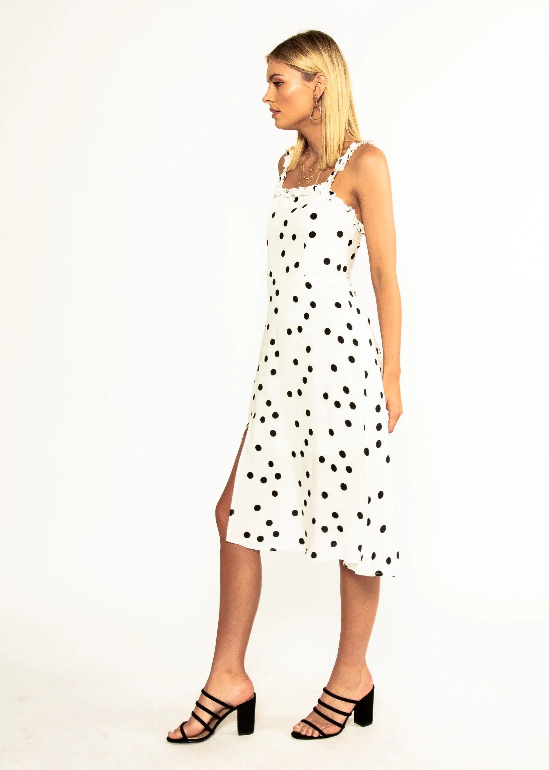 Katia Midi Dress - White Polka