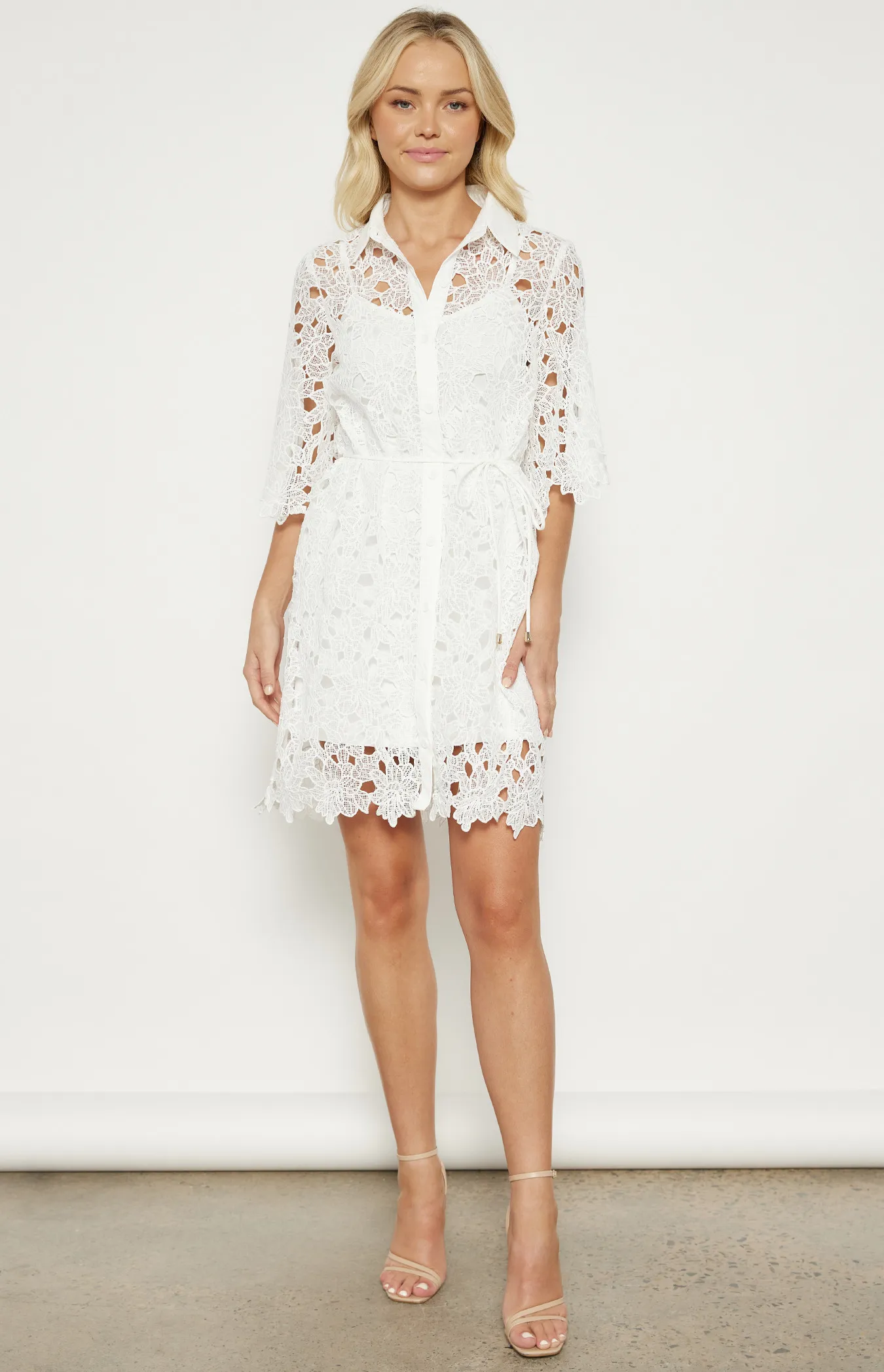 Lace Shirt Dress with Scallop Hem Feature and Belt (WDR682A) 