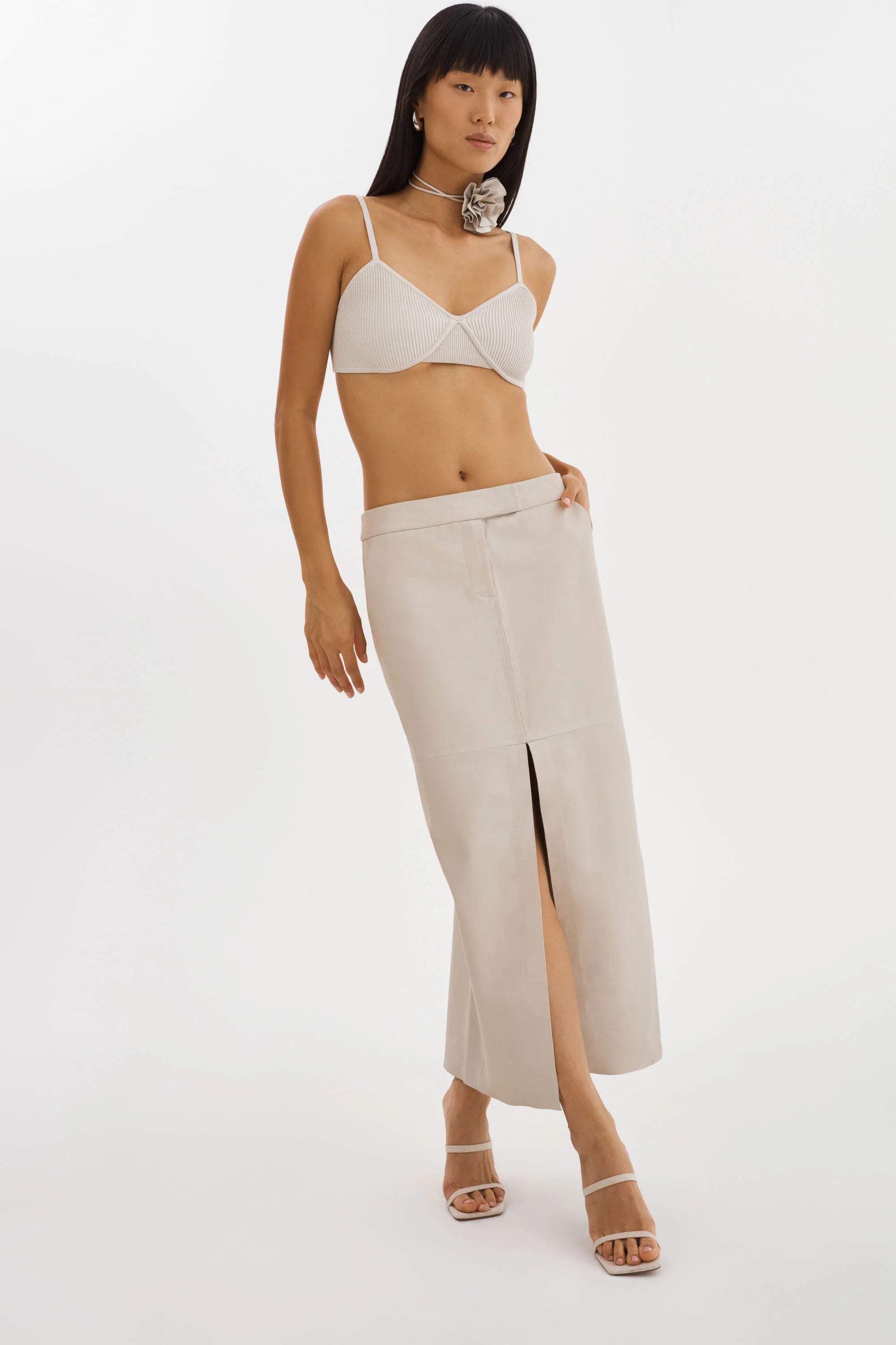 LaMarque Abia Low Waist Leather Maxi Skirt | Bone