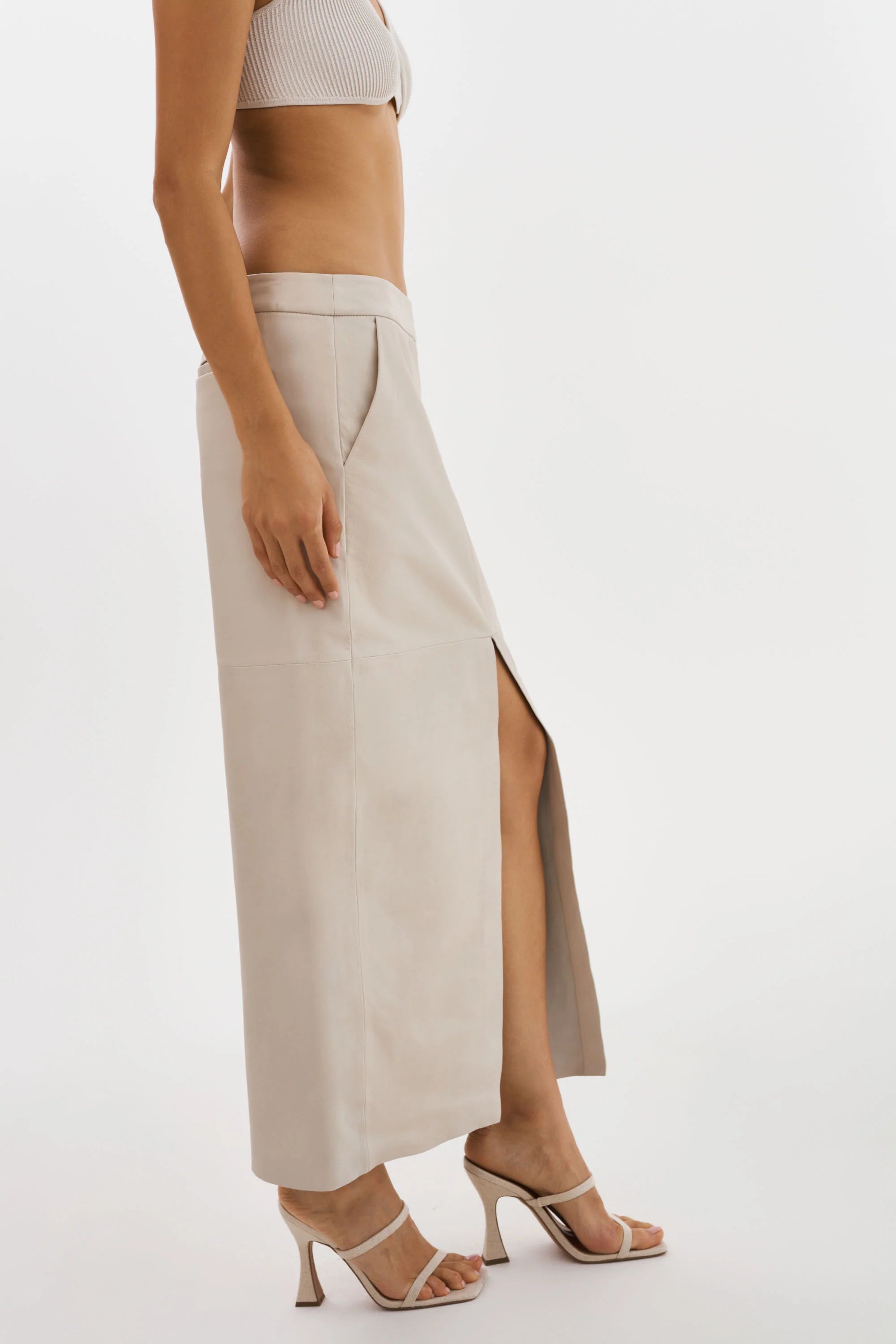 LaMarque Abia Low Waist Leather Maxi Skirt | Bone