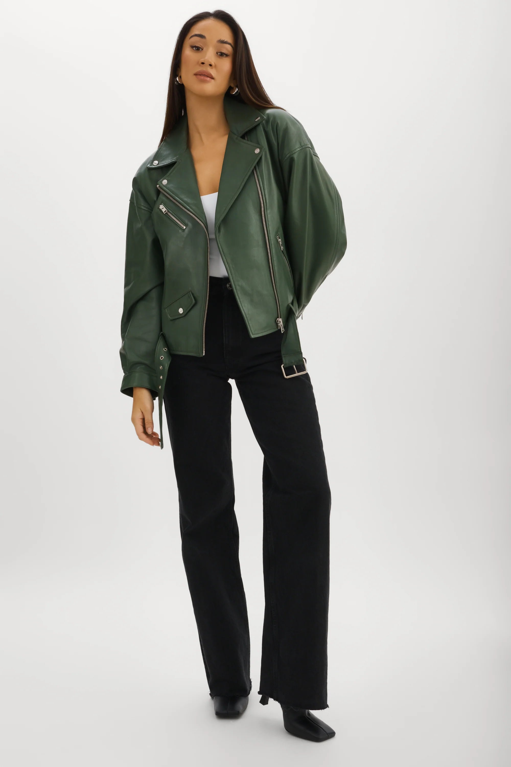 LaMarque Estia Leather Biker Jacket | Alpine Green