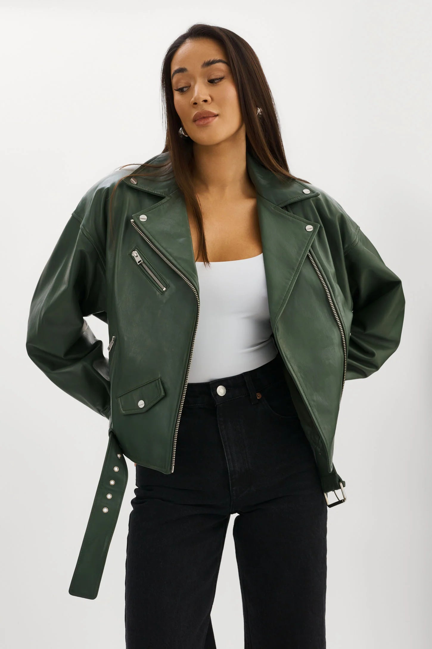 LaMarque Estia Leather Biker Jacket | Alpine Green