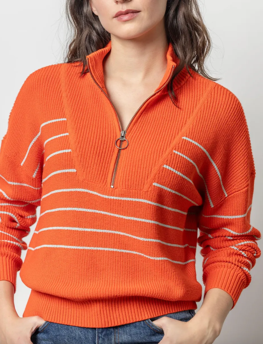 LILLA P STRIPED ZIP FRONT SWEATER