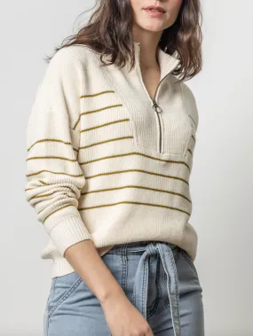 LILLA P STRIPED ZIP FRONT SWEATER