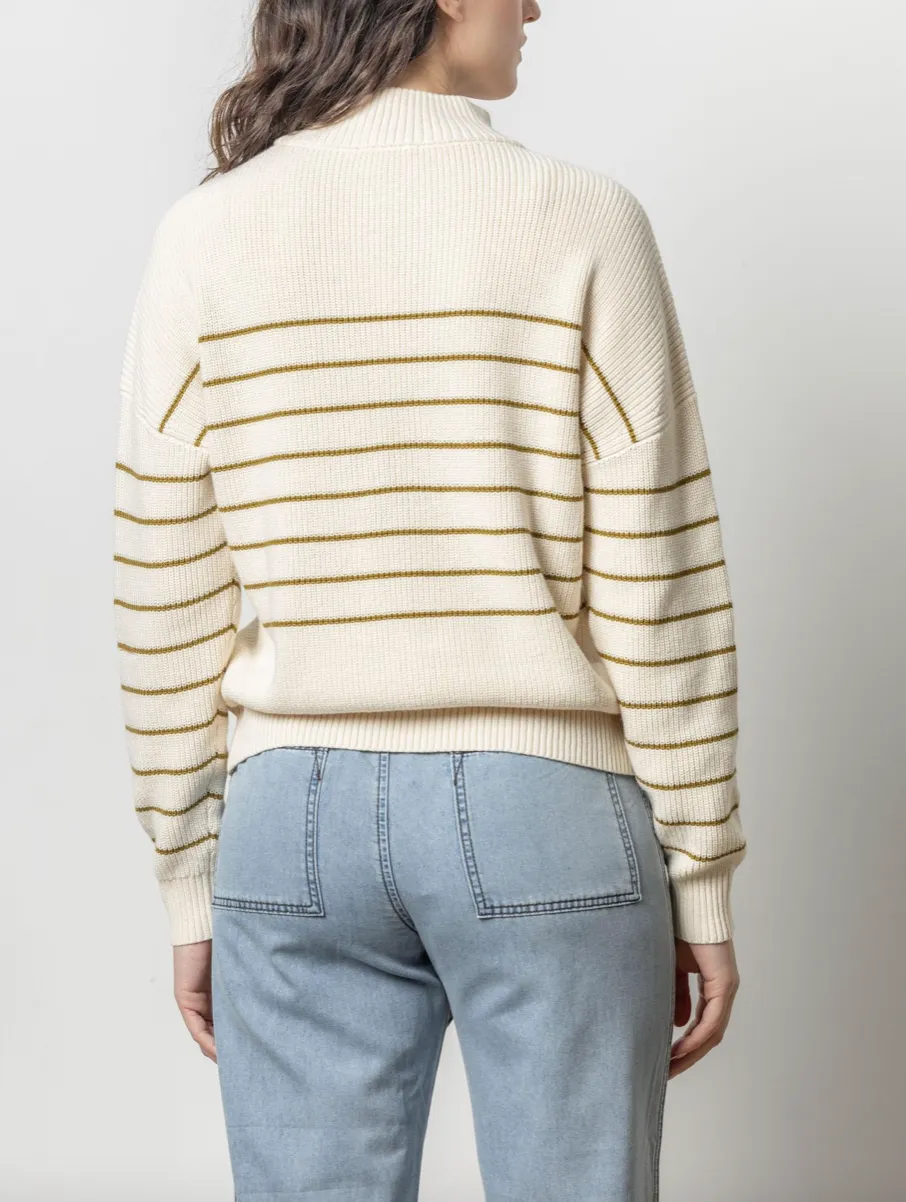 LILLA P STRIPED ZIP FRONT SWEATER