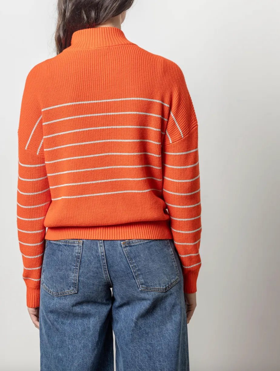 LILLA P STRIPED ZIP FRONT SWEATER