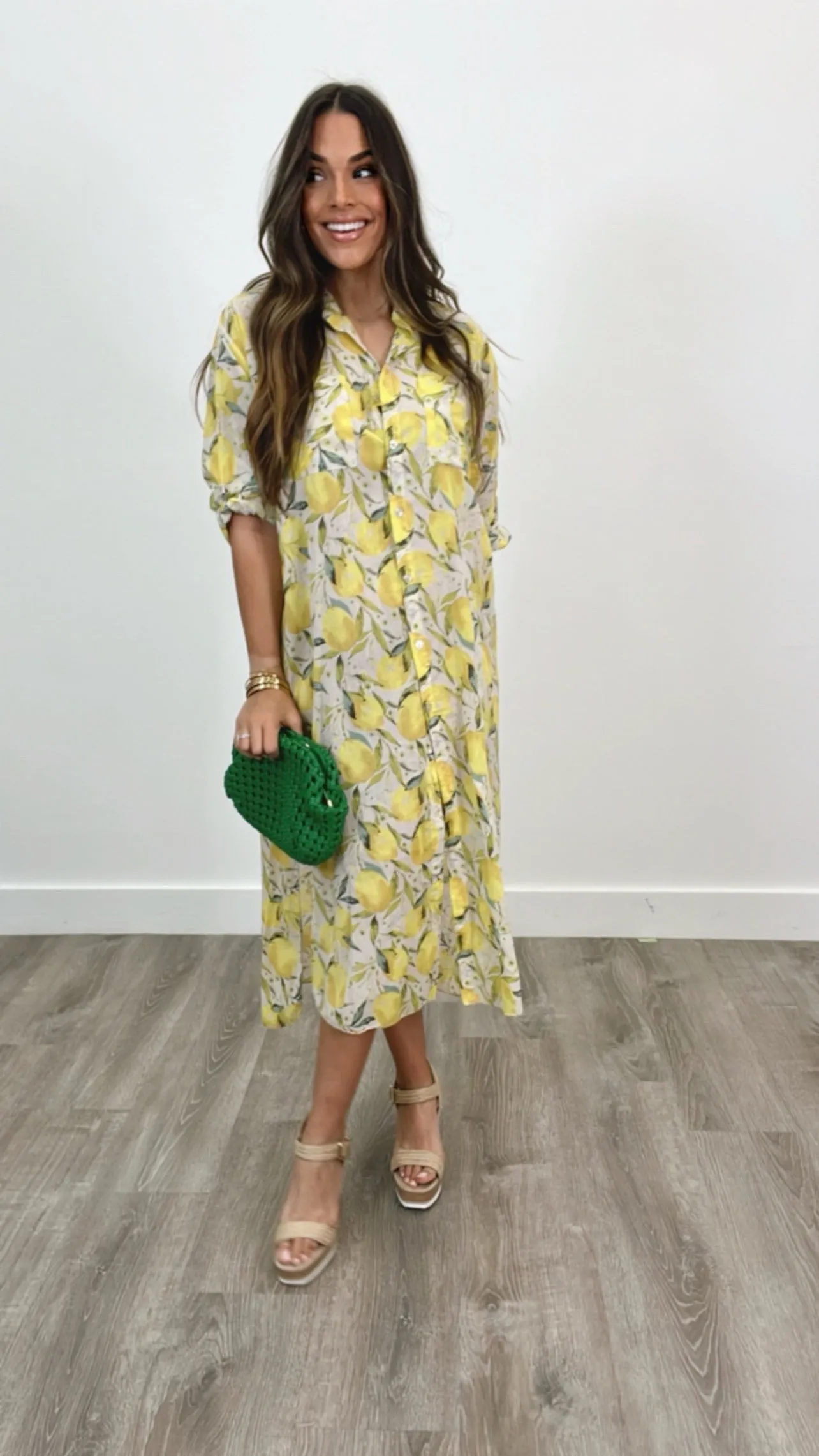 Limoncello Beige Lemon Print Dress