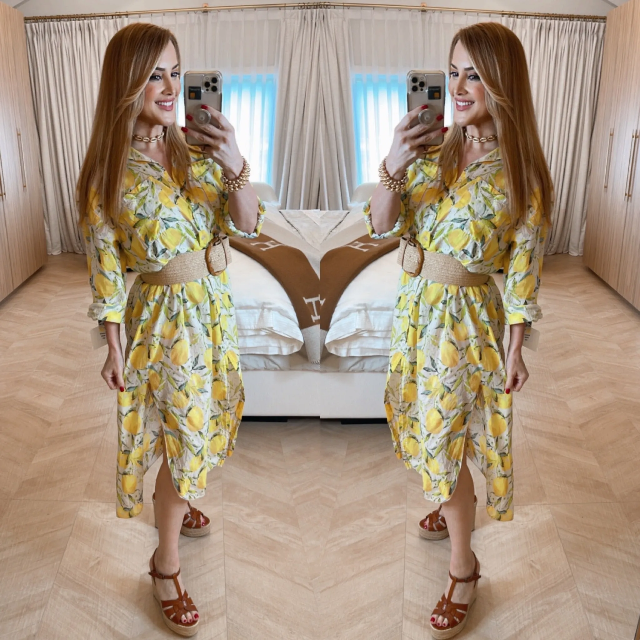 Limoncello Beige Lemon Print Dress