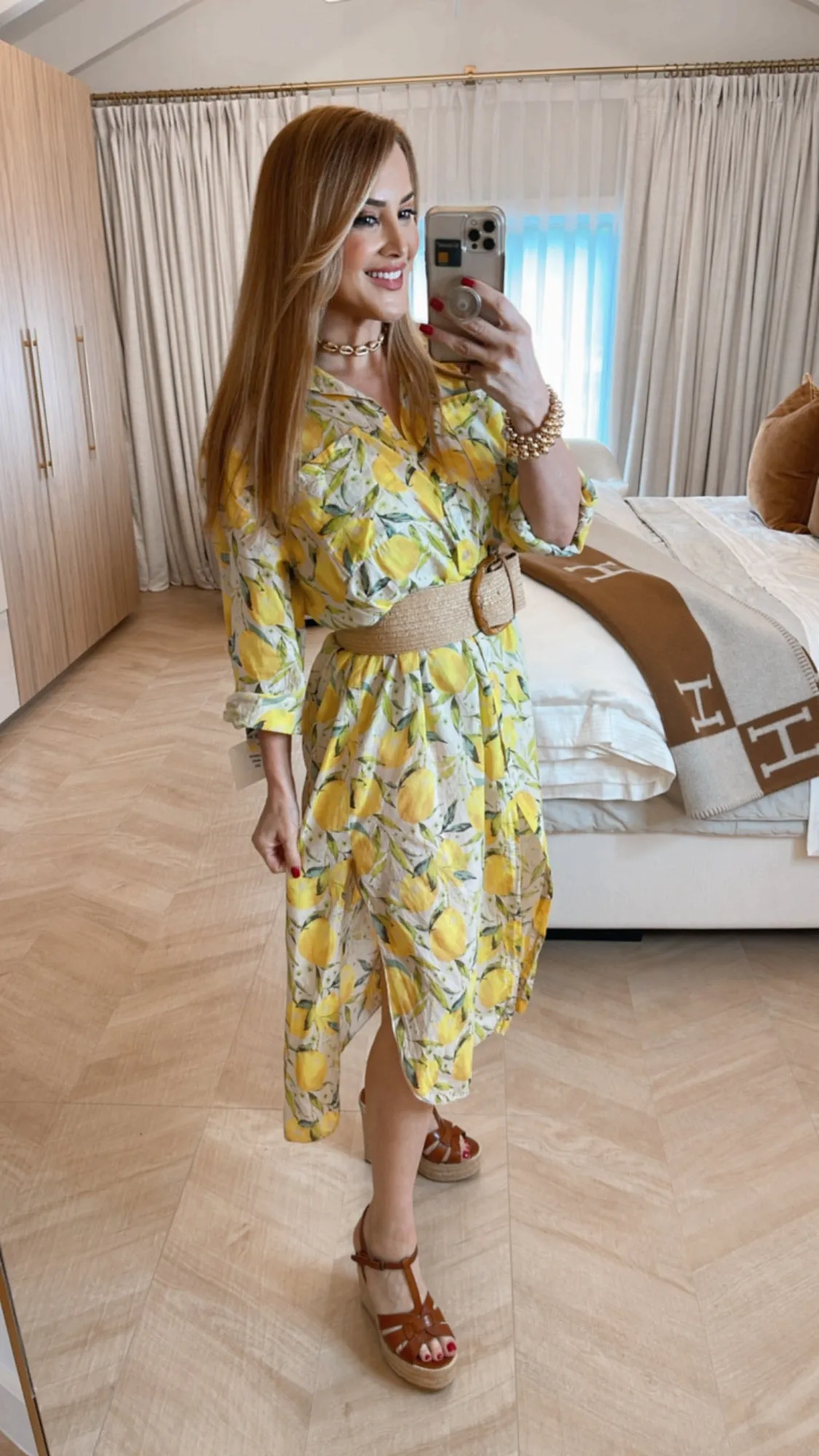 Limoncello Beige Lemon Print Dress