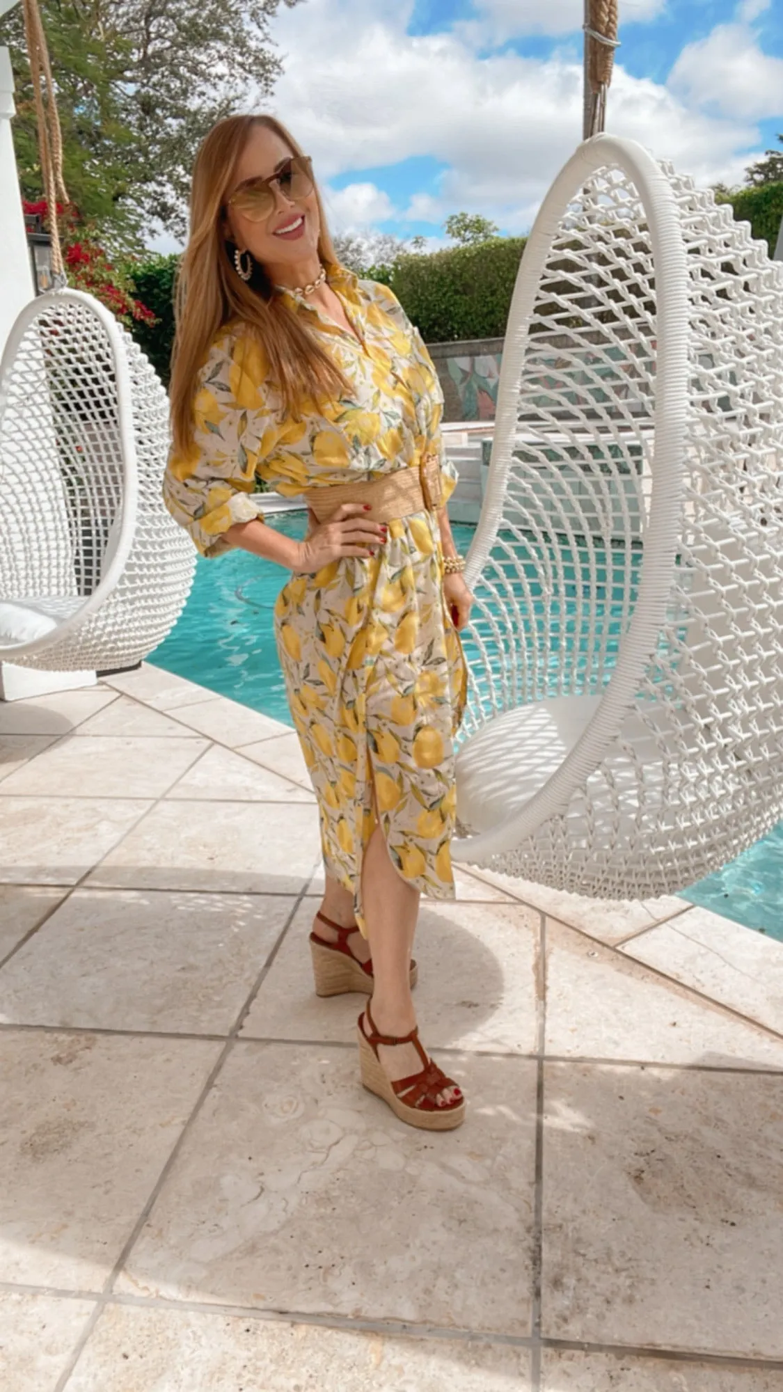 Limoncello Beige Lemon Print Dress