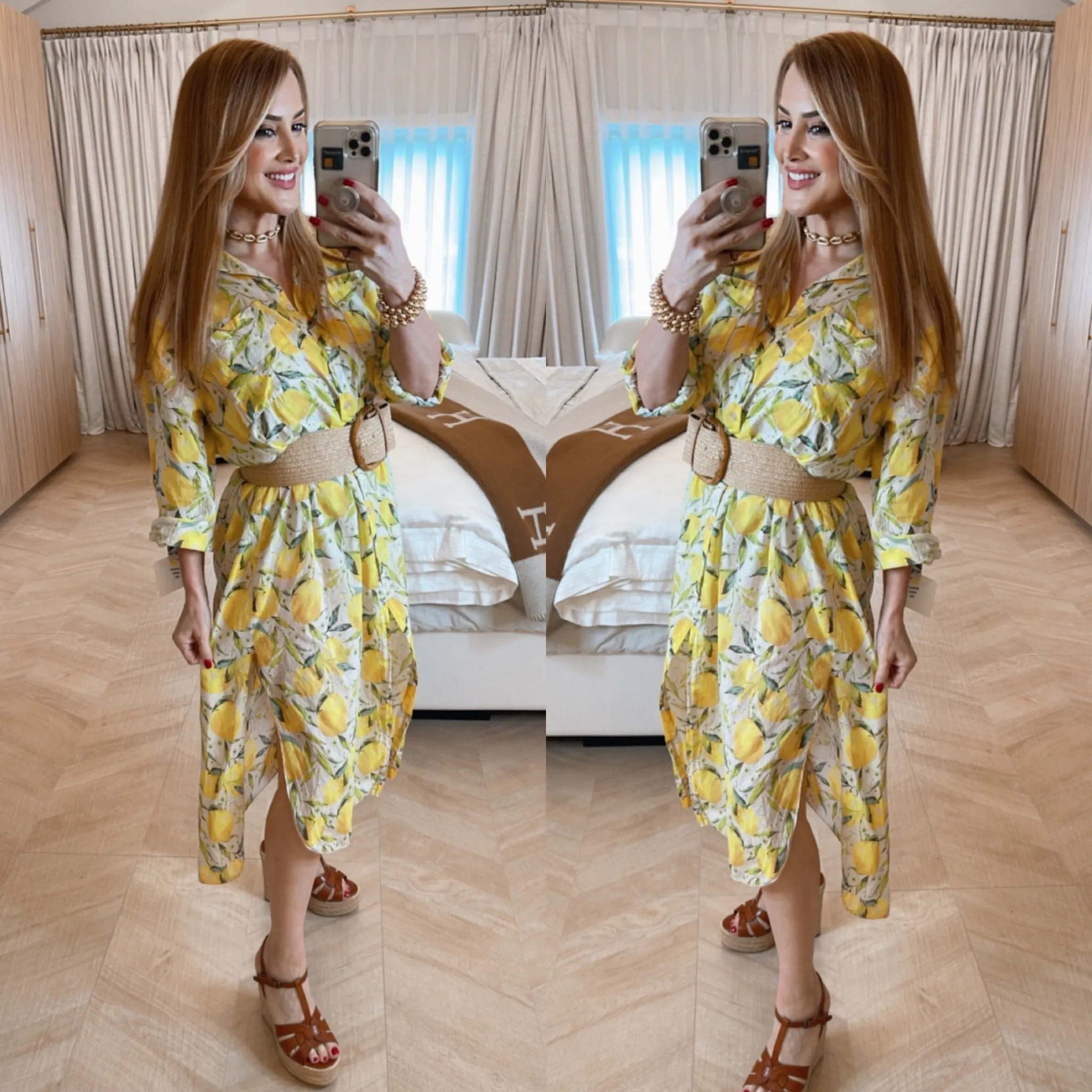 Limoncello Beige Lemon Print Dress