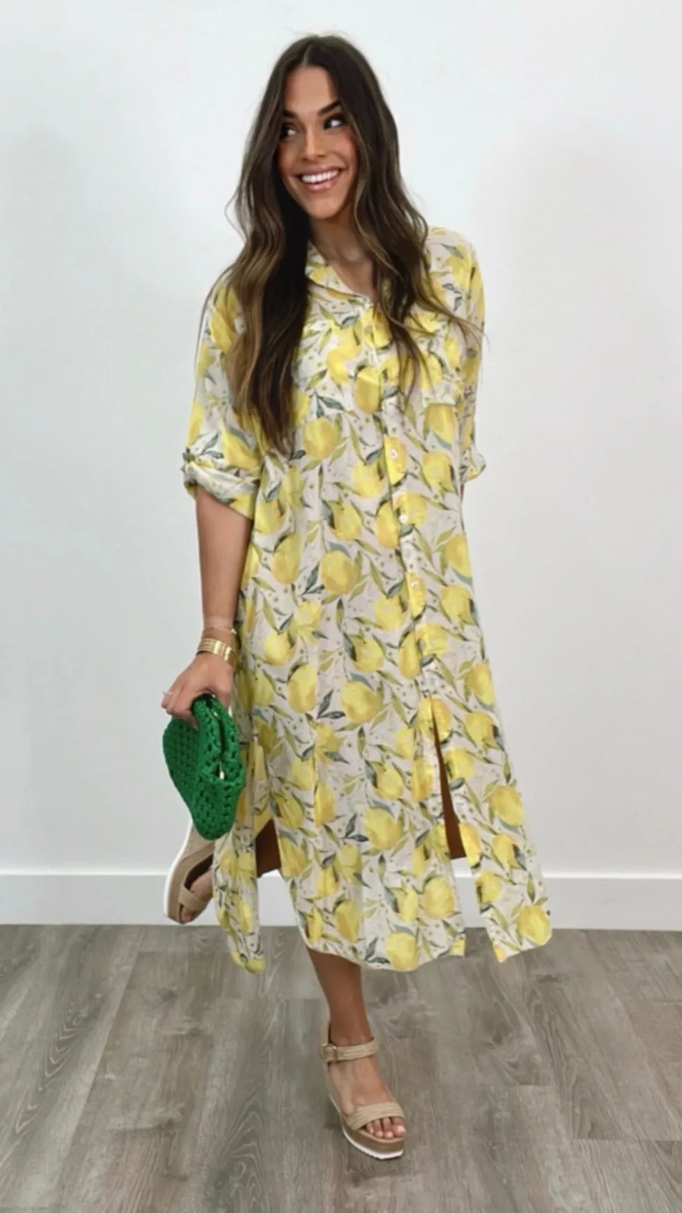 Limoncello Beige Lemon Print Dress