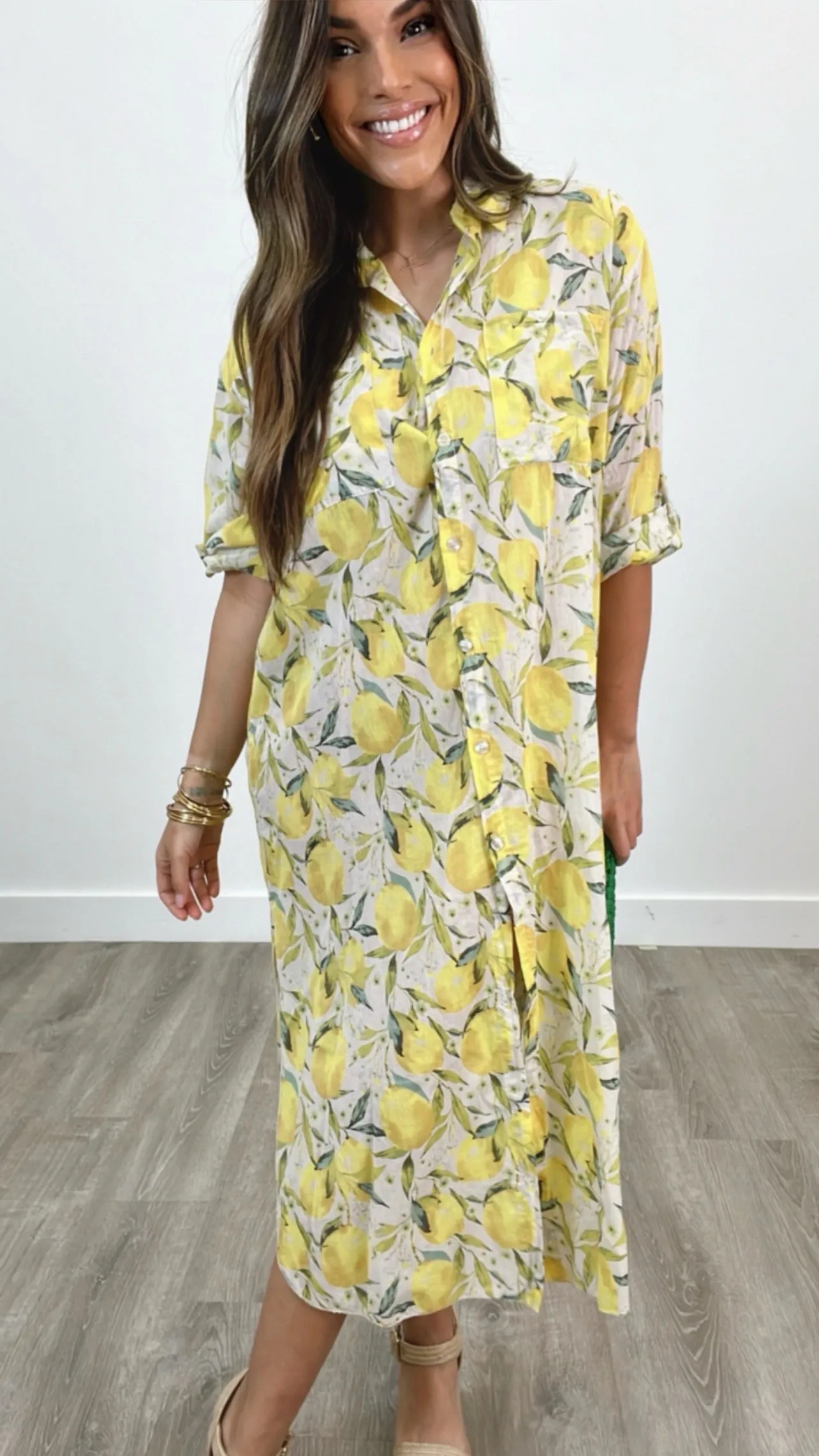 Limoncello Beige Lemon Print Dress