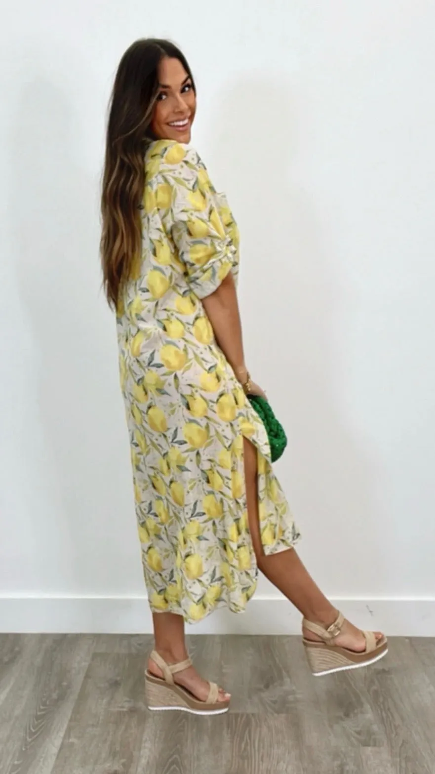 Limoncello Beige Lemon Print Dress