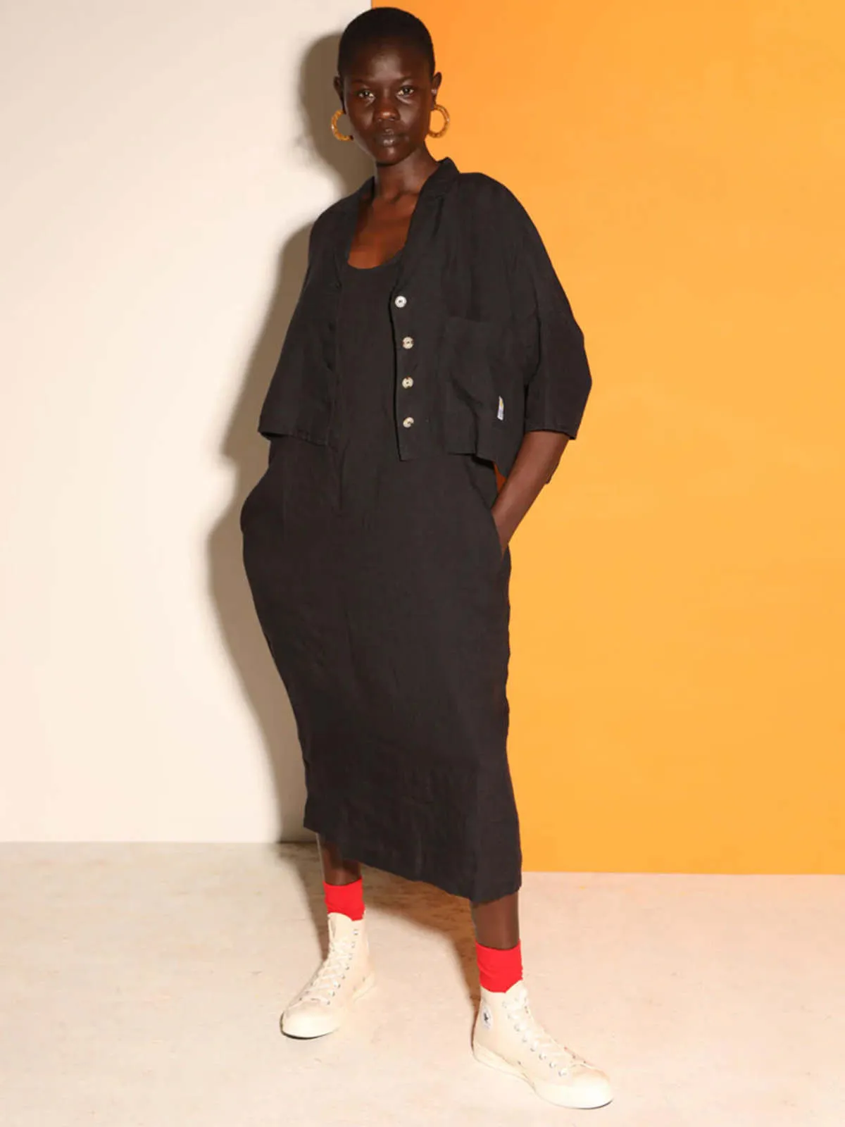 Linen Shift Dress - Black