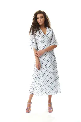 Liquorish Floral Polka Dot Print Midi Wrap Dress White