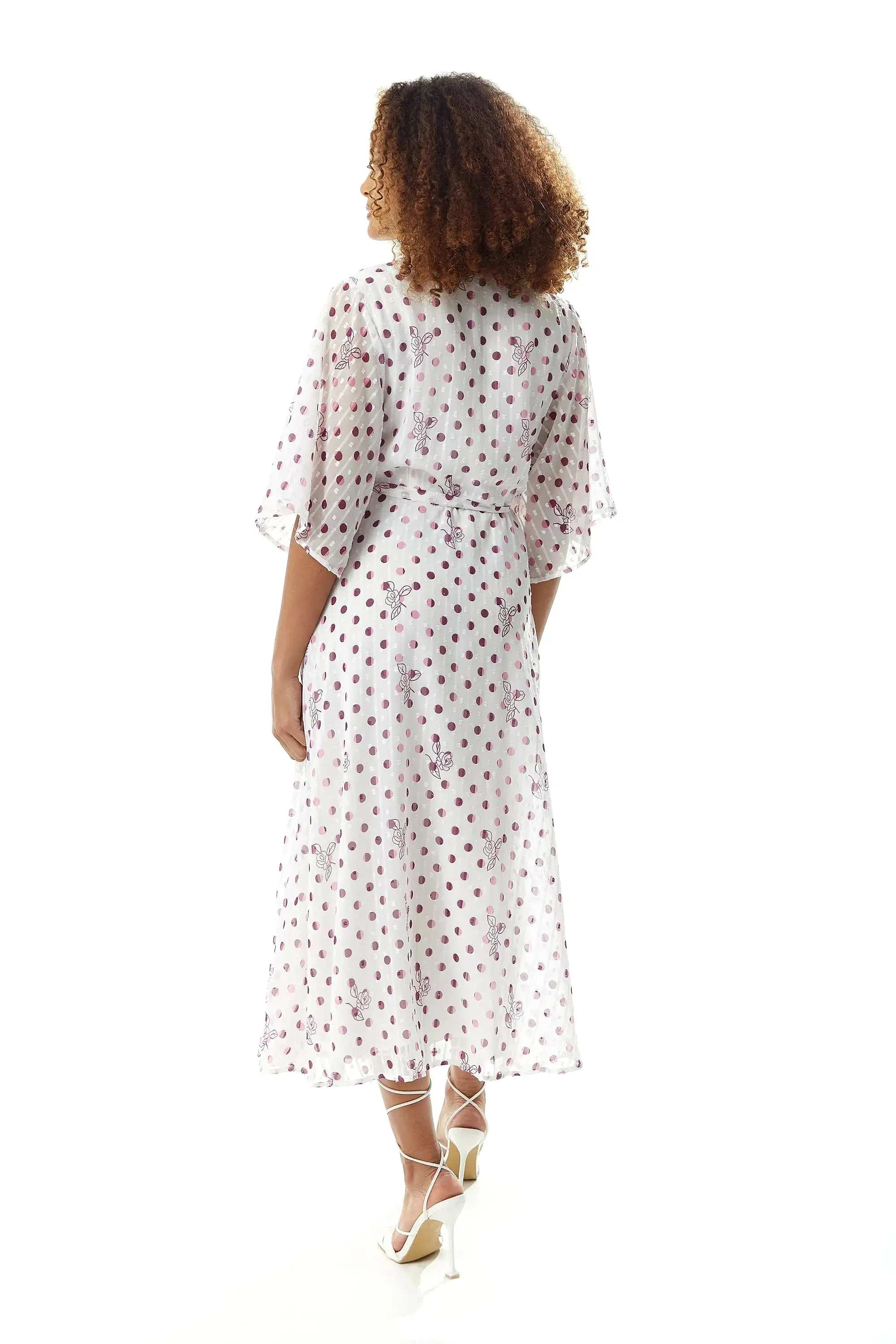 Liquorish Floral Polka Dot Print Midi Wrap Dress White