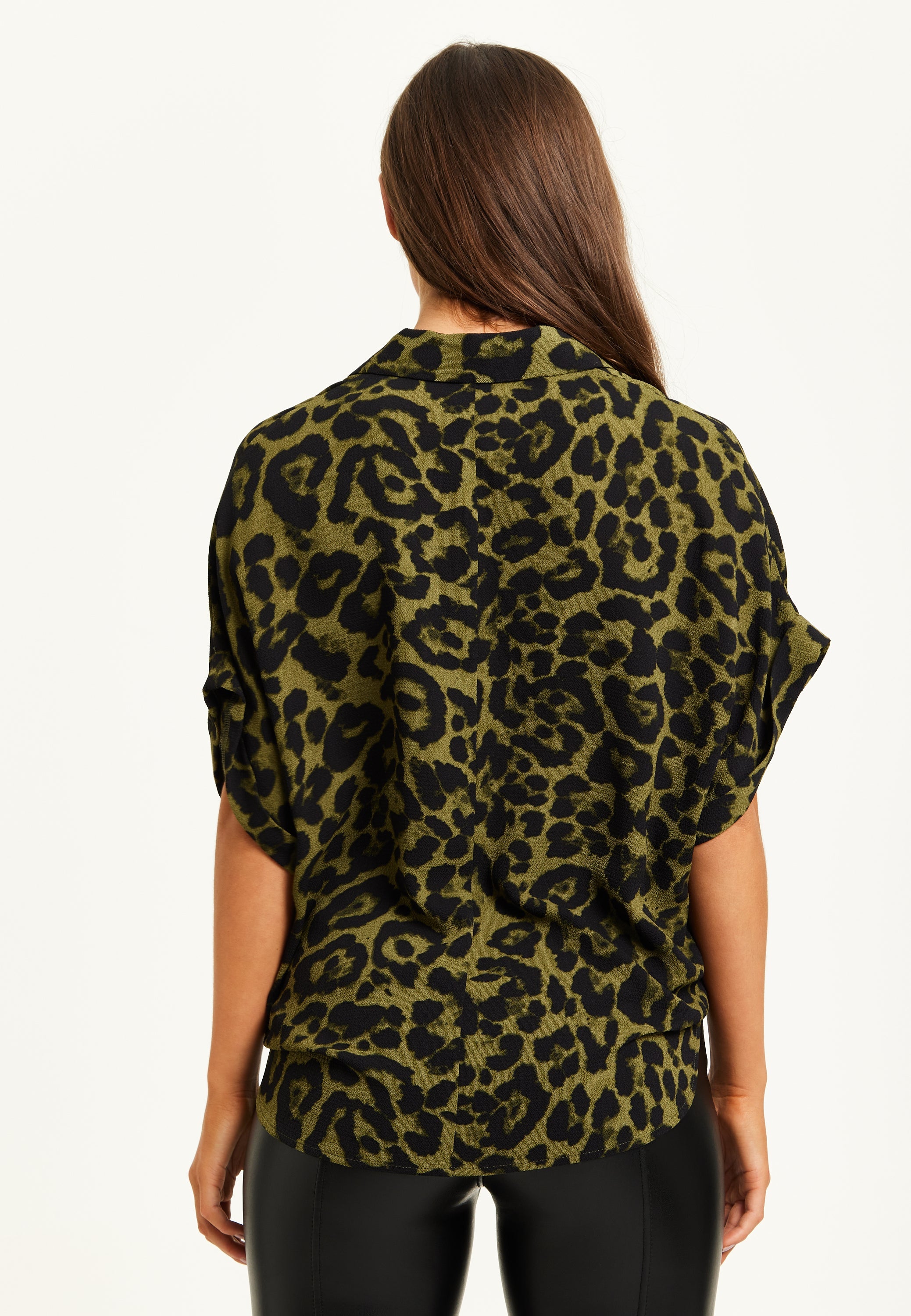 Liquorish Khaki Animal Print Shirt With Short Sleeves