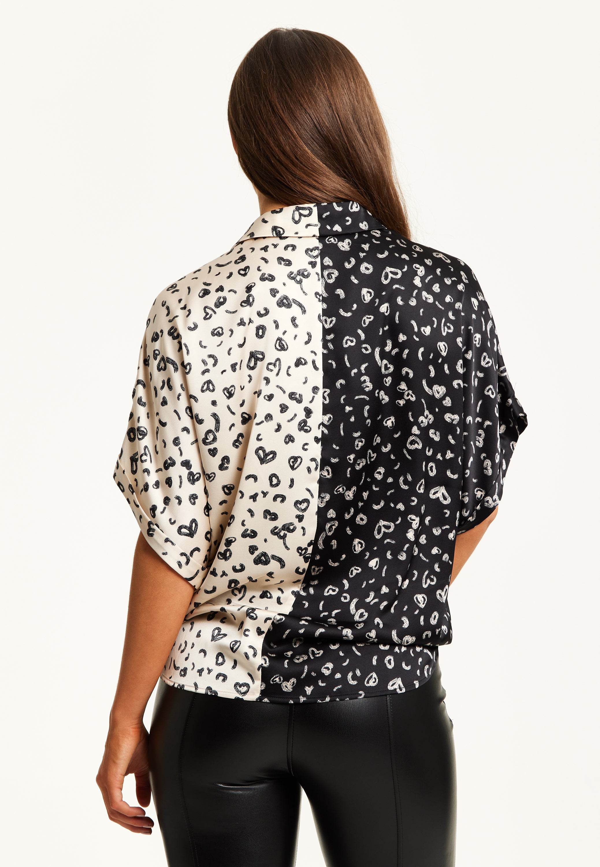 Liquorish Monochrome Heart Print Shirt With Short Sleeves