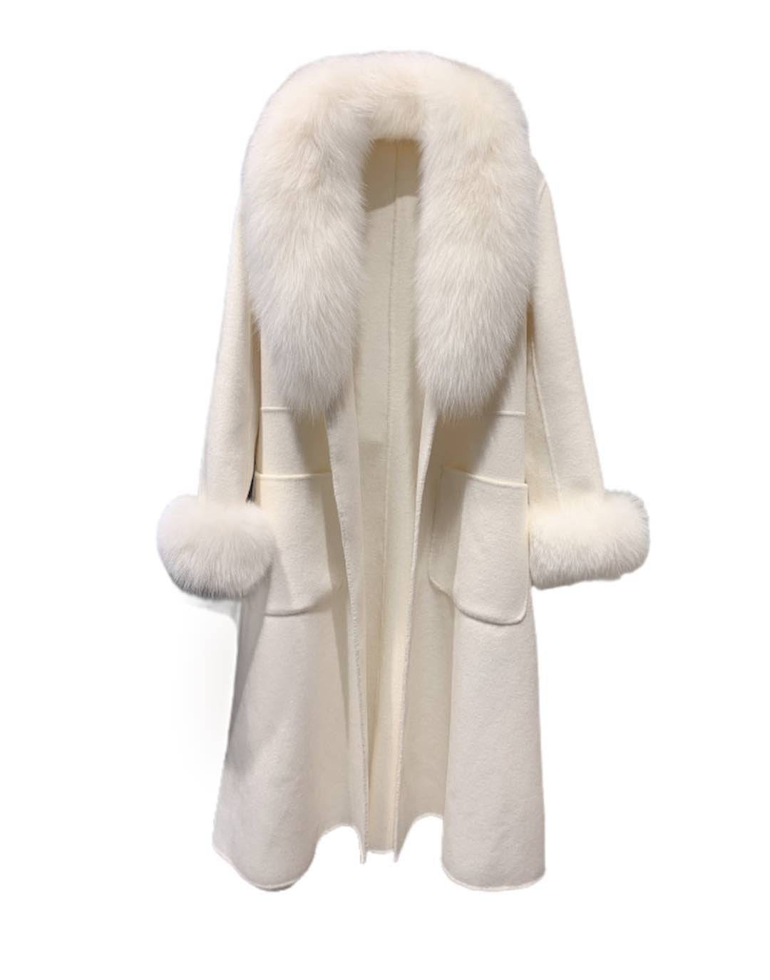 Long Wool Coat With Fox Fur Collar