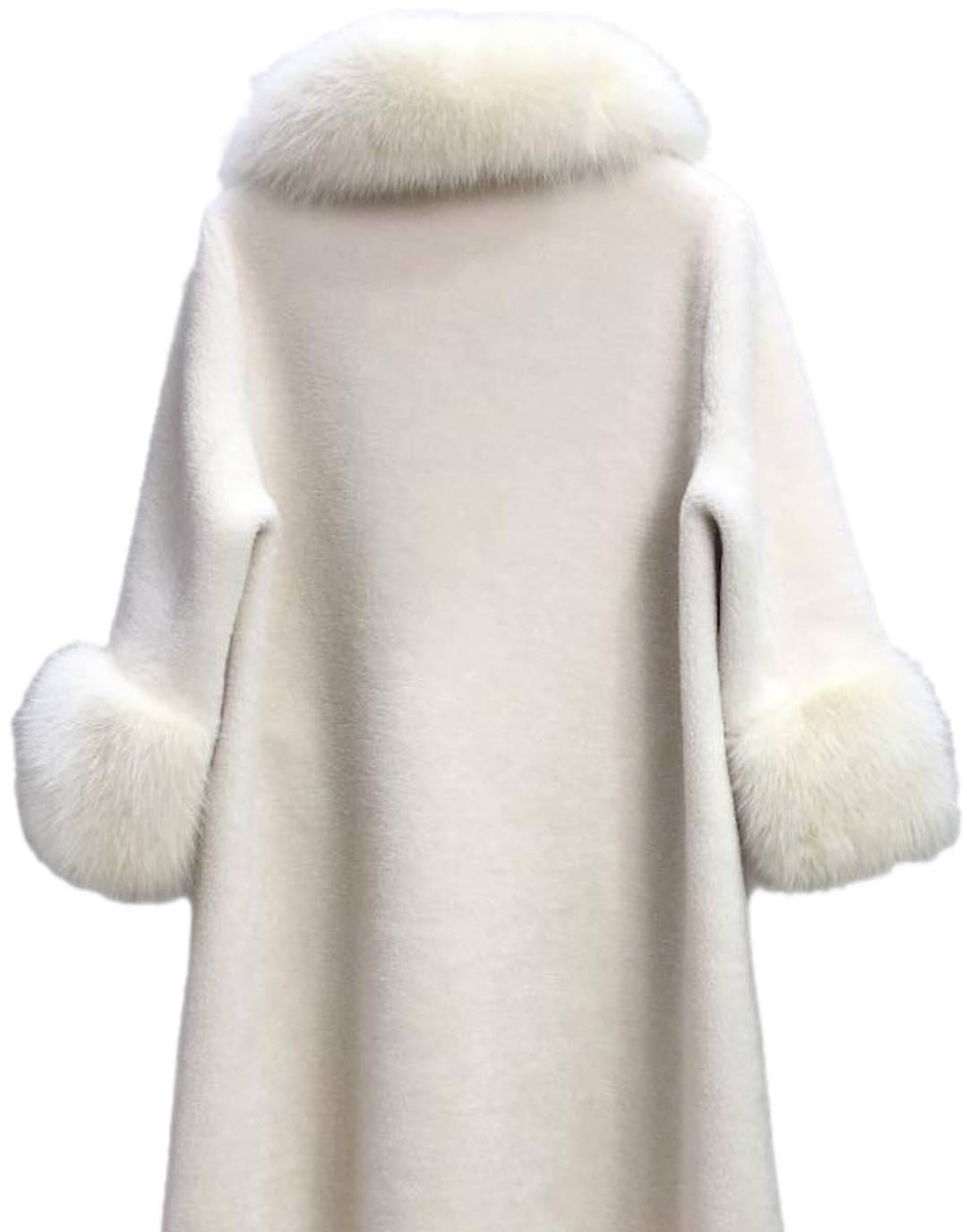 Loose Wool Coat With Fur And Pearl Trims