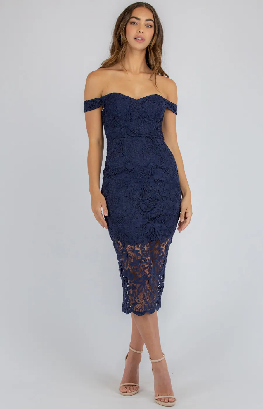 Love Heart Neckline Lace Bodycon Midi Dress (SDR881A)