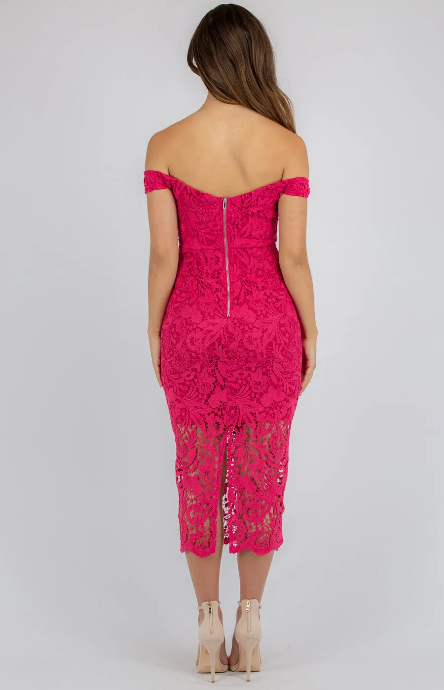 Love Heart Neckline Lace Bodycon Midi Dress (SDR881A)