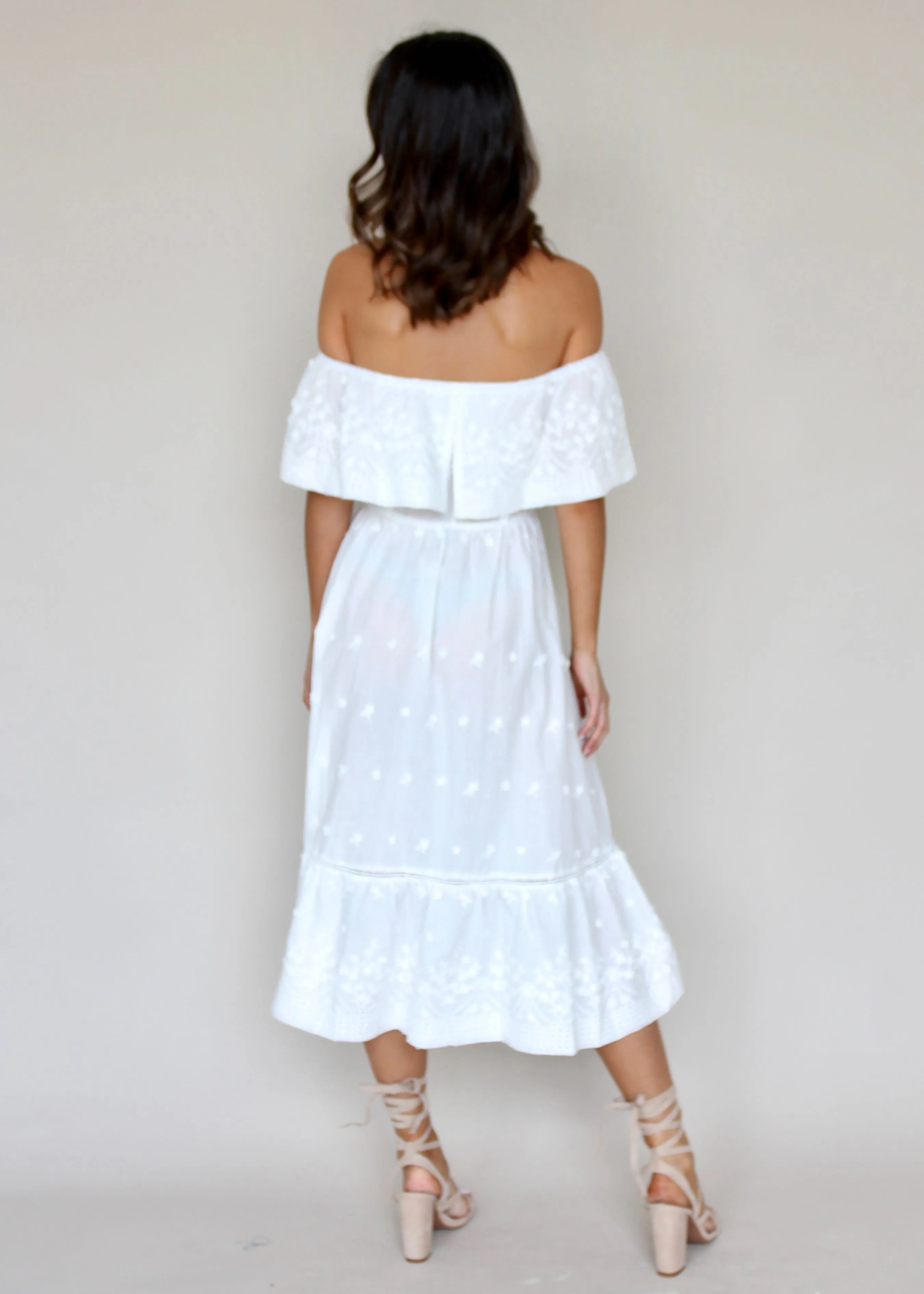 Maria Midi Dress - White Embroidered