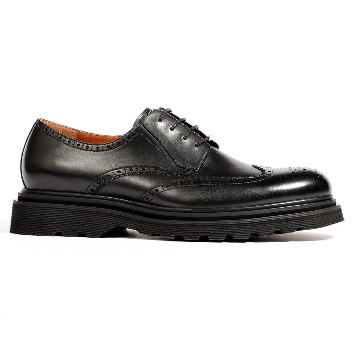 Men's black lace-up platform brogue derby shoes 90109