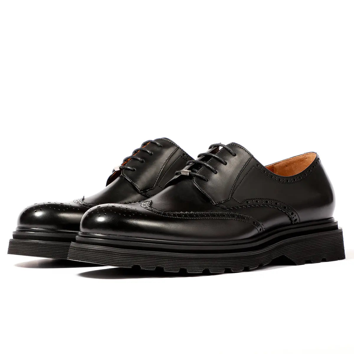 Men's black lace-up platform brogue derby shoes 90109