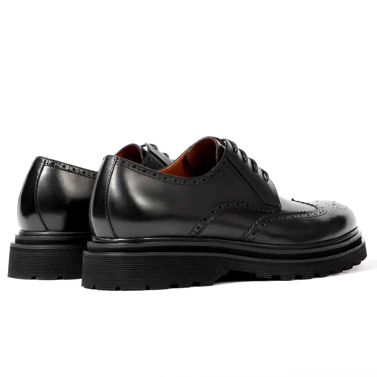 Men's black lace-up platform brogue derby shoes 90109