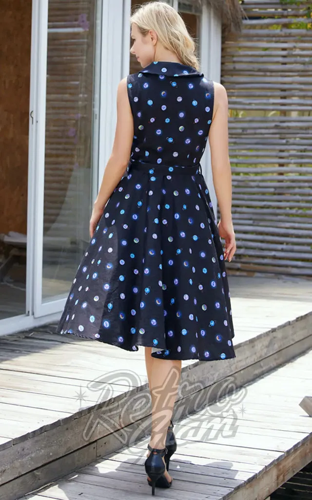 Miss Lulo Jani Dress in Black Planets Print