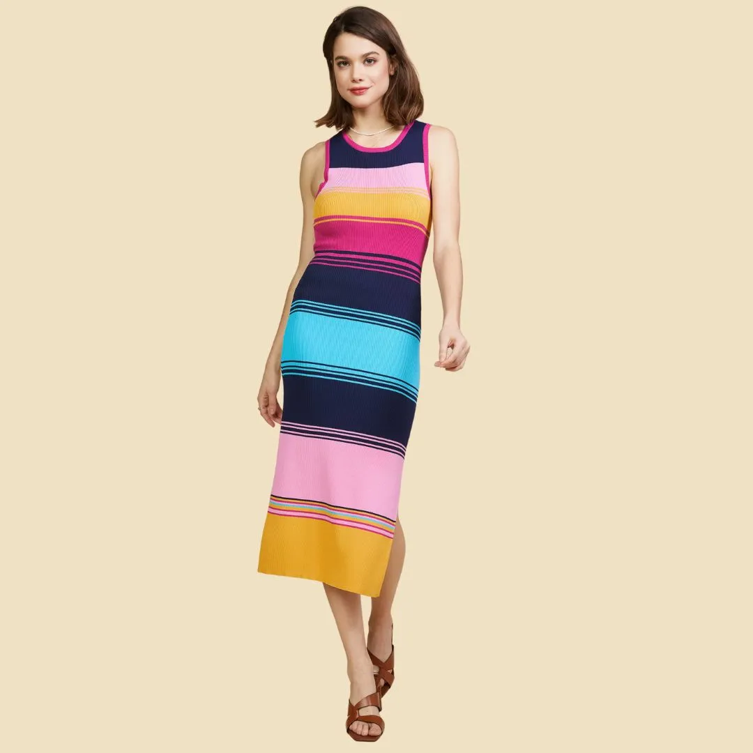 Multi Striped Sleeveless Knit Dress (Rainbow)