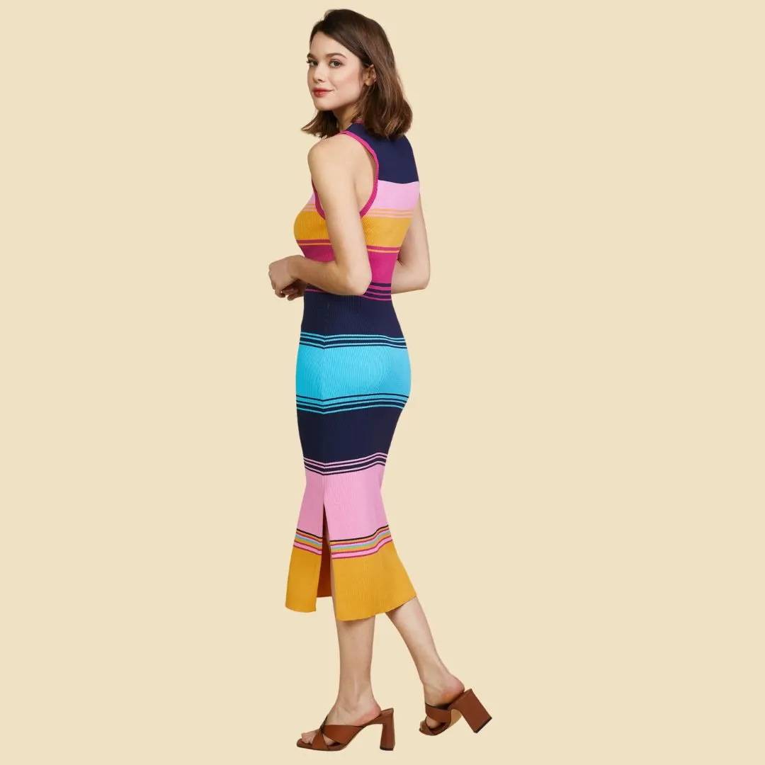 Multi Striped Sleeveless Knit Dress (Rainbow)