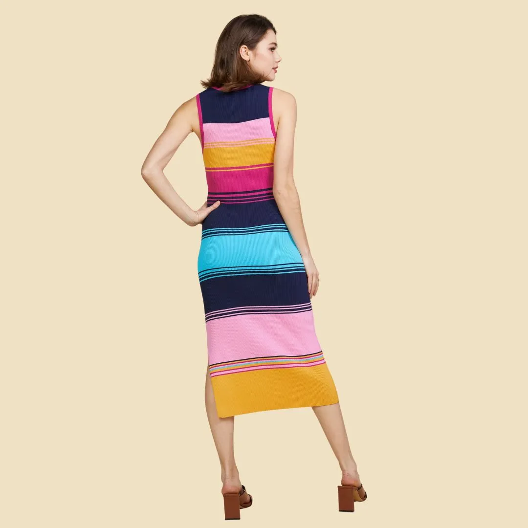 Multi Striped Sleeveless Knit Dress (Rainbow)