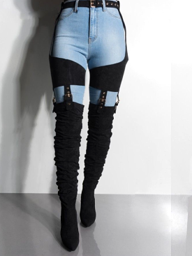 Mustard Black Suede Belt Thigh High Boots