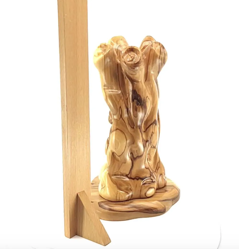 Nativity Scene Sculpture in Natural Olive Wood, 7.7 Unique Manger with The Holy Family Carving