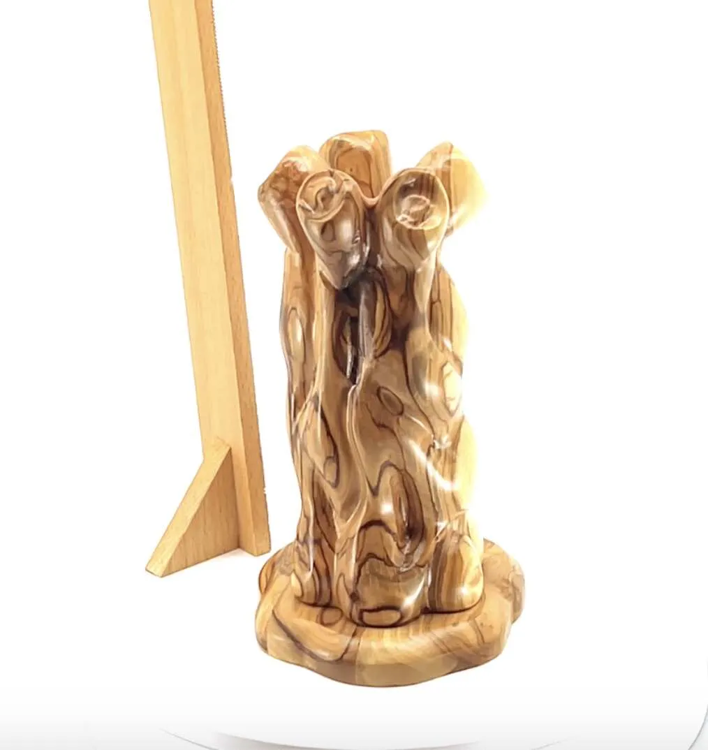 Nativity Scene Sculpture in Natural Olive Wood, 7.7 Unique Manger with The Holy Family Carving