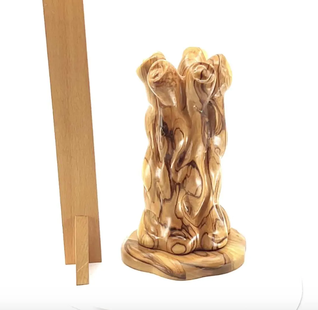 Nativity Scene Sculpture in Natural Olive Wood, 7.7 Unique Manger with The Holy Family Carving