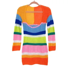 No Brand Multi-Color Striped Open Knit Dress- Size M