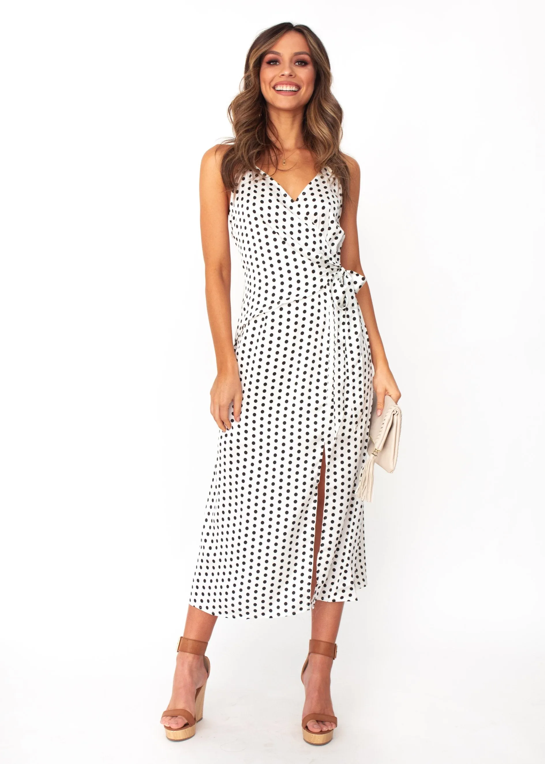 No Ordinary Love Midi Dress - White Polka