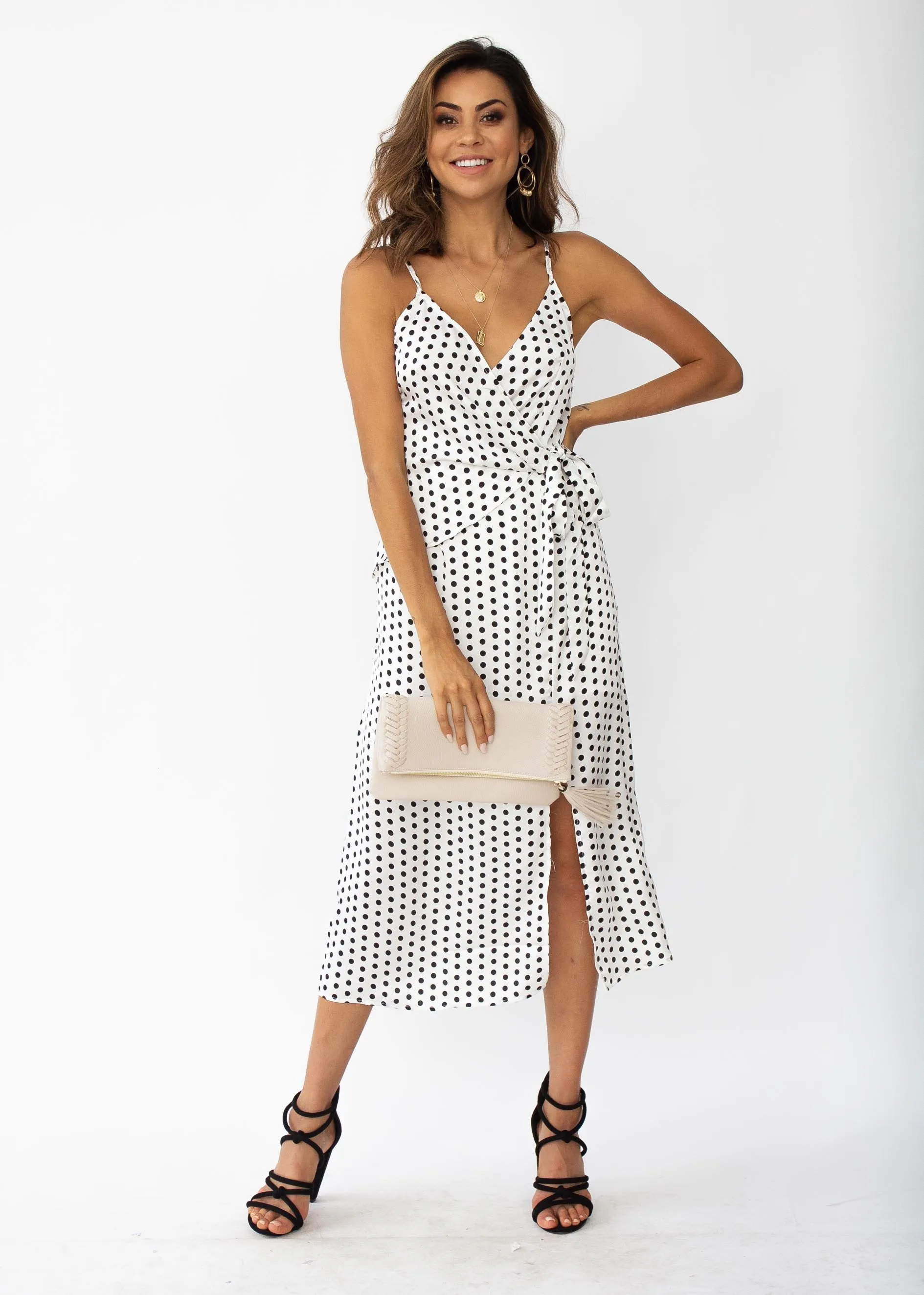 No Ordinary Love Midi Dress - White Polka