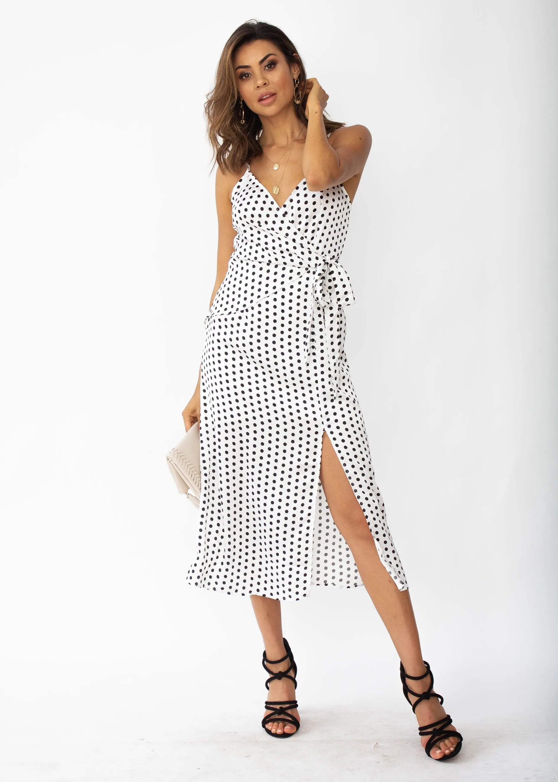 No Ordinary Love Midi Dress - White Polka