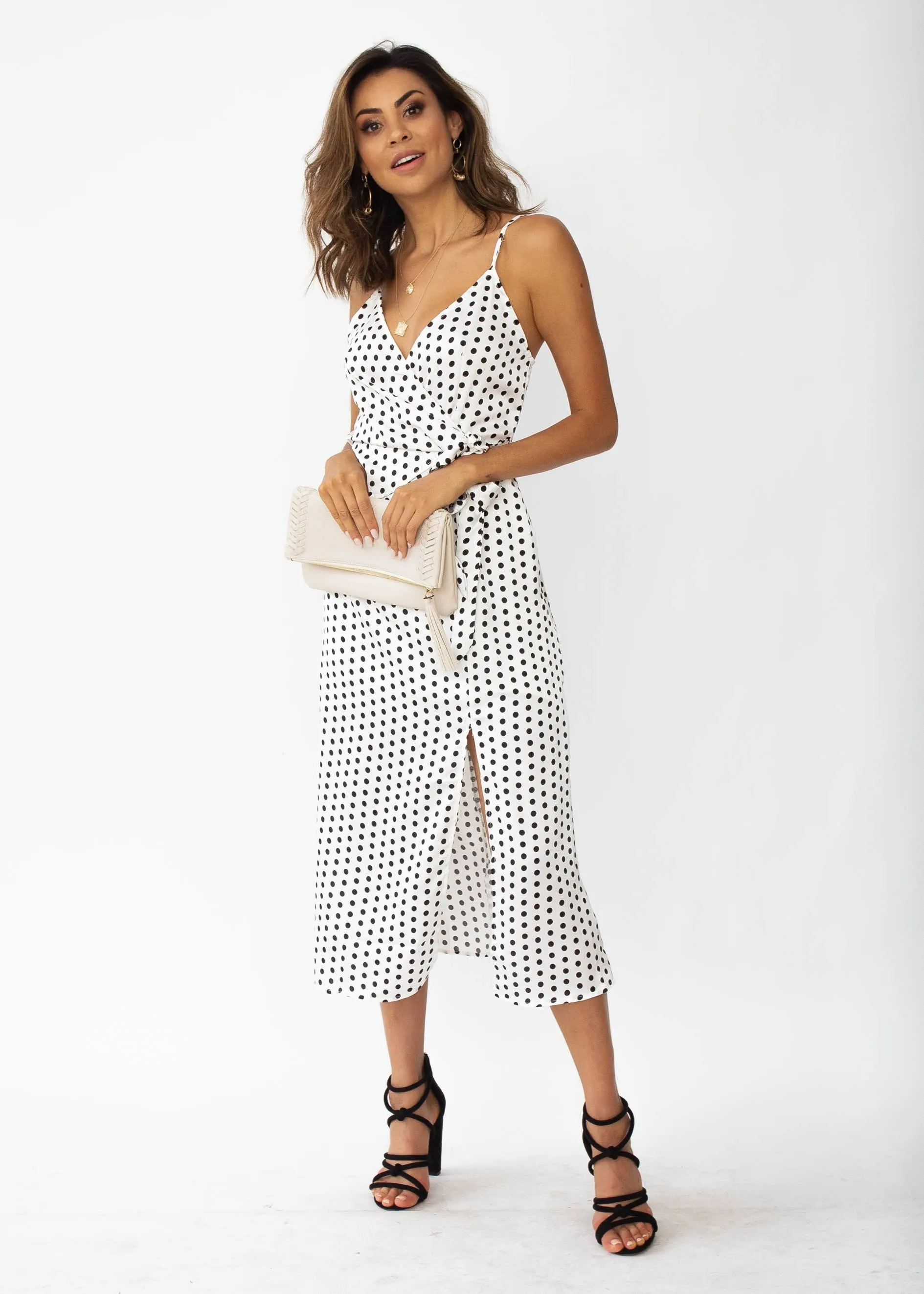 No Ordinary Love Midi Dress - White Polka