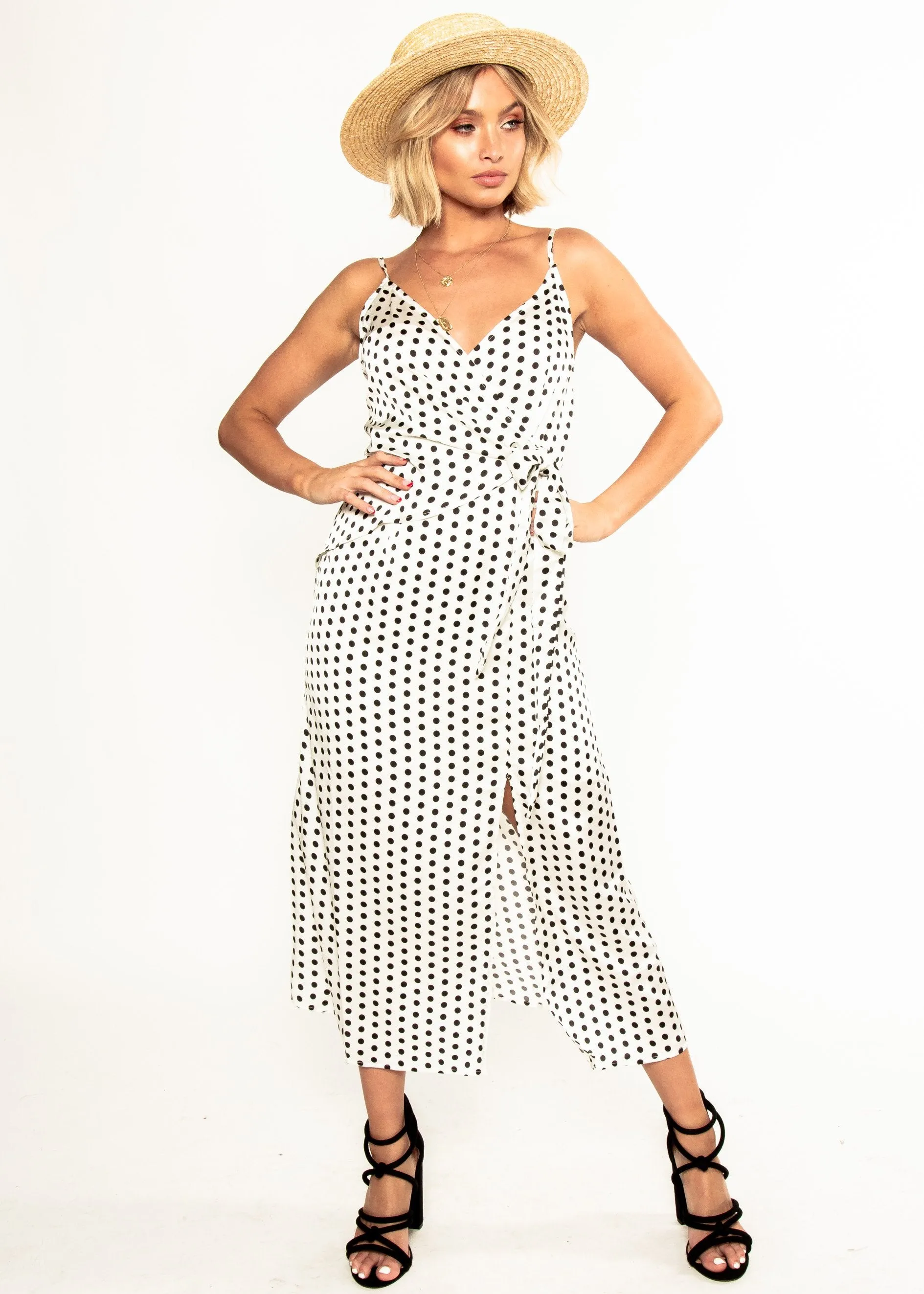 No Ordinary Love Midi Dress - White Polka